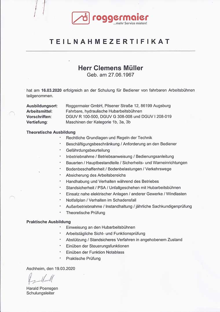 Zertifikat Clemens Müller